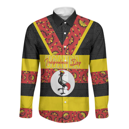 Personalized Uganda Independence Day Long Sleeve Button Shirt Ugandan Kitenge African Pattern