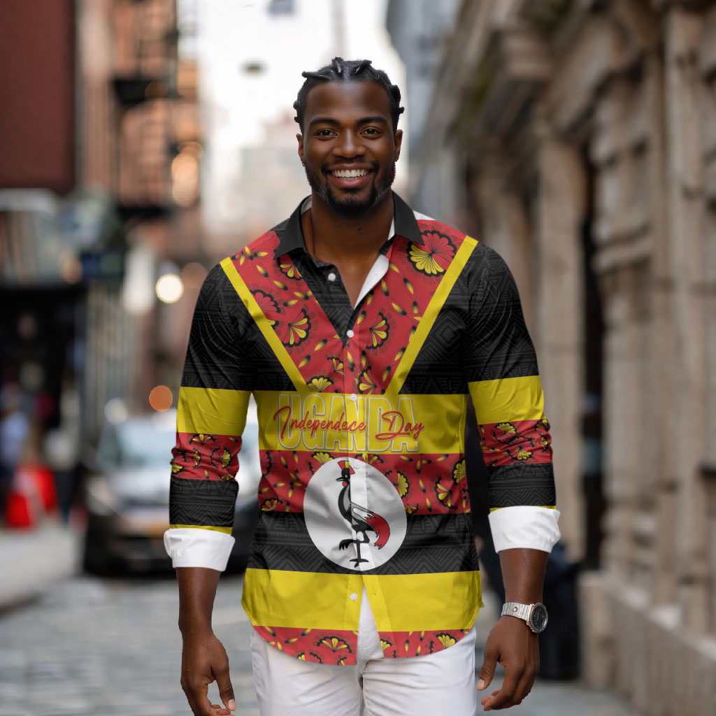 Personalized Uganda Independence Day Long Sleeve Button Shirt Ugandan Kitenge African Pattern