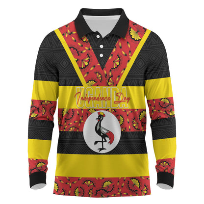 Personalized Uganda Independence Day Long Sleeve Polo Shirt Ugandan Kitenge African Pattern