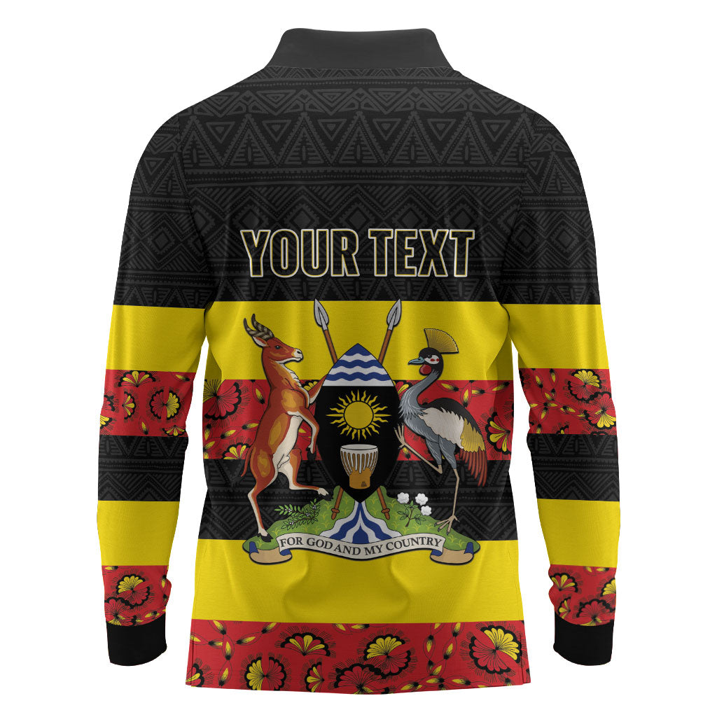 Personalized Uganda Independence Day Long Sleeve Polo Shirt Ugandan Kitenge African Pattern