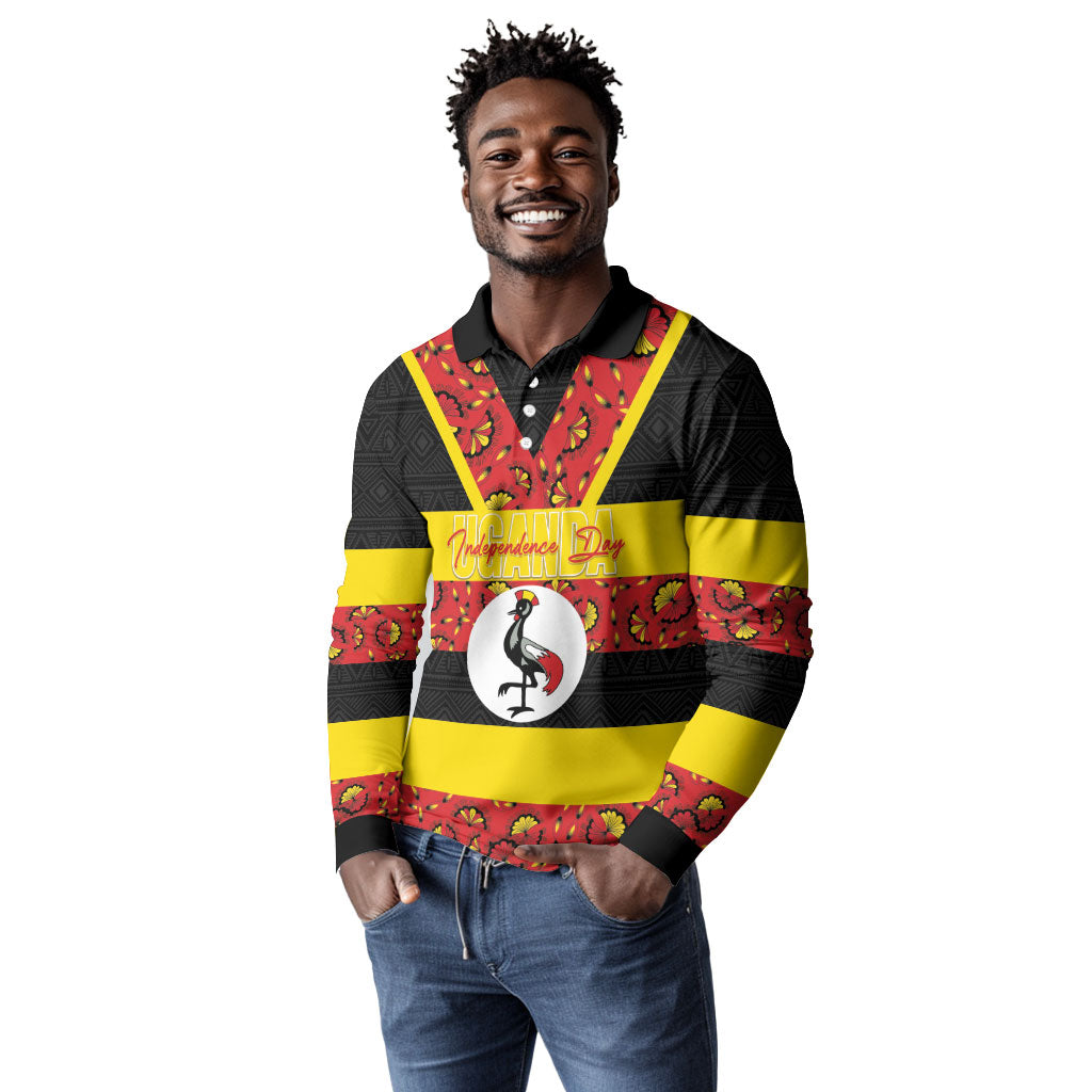 Personalized Uganda Independence Day Long Sleeve Polo Shirt Ugandan Kitenge African Pattern