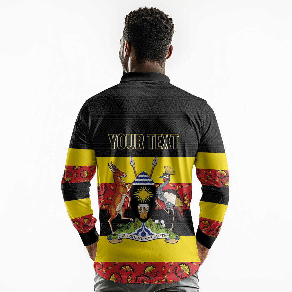 Personalized Uganda Independence Day Long Sleeve Polo Shirt Ugandan Kitenge African Pattern