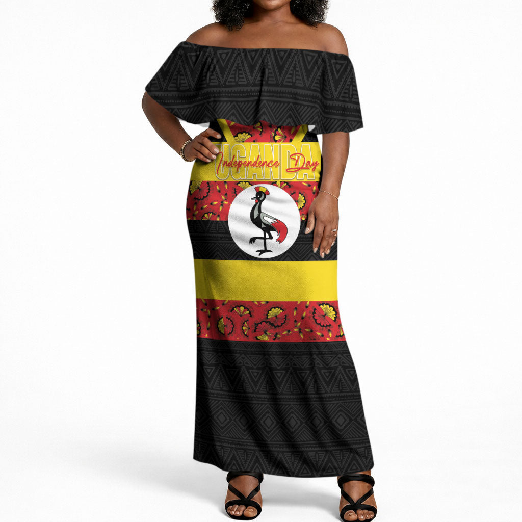 Personalized Uganda Independence Day Off Shoulder Maxi Dress Ugandan Kitenge African Pattern