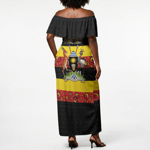 Personalized Uganda Independence Day Off Shoulder Maxi Dress Ugandan Kitenge African Pattern