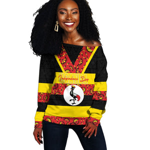 Personalized Uganda Independence Day Off Shoulder Sweater Ugandan Kitenge African Pattern