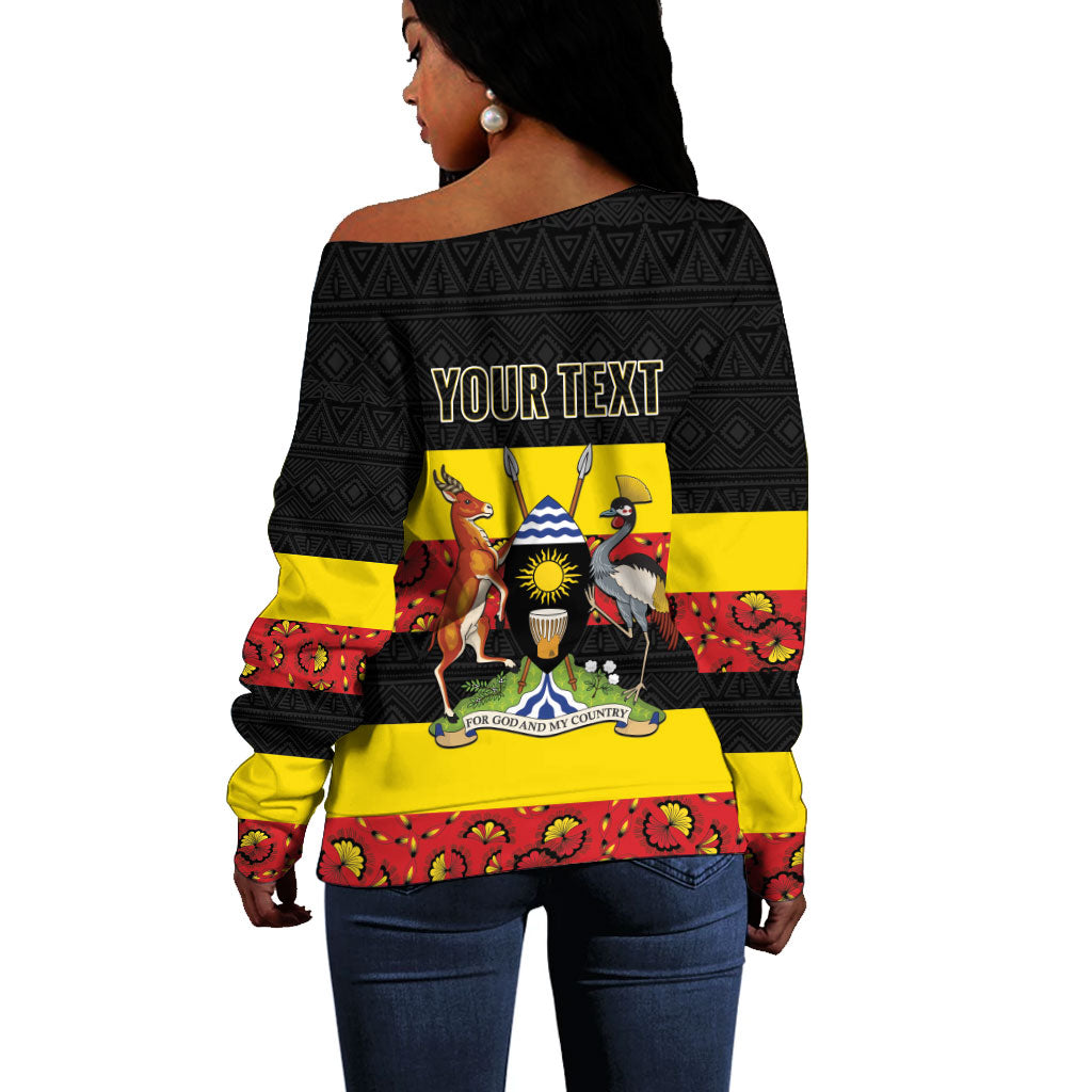 Personalized Uganda Independence Day Off Shoulder Sweater Ugandan Kitenge African Pattern