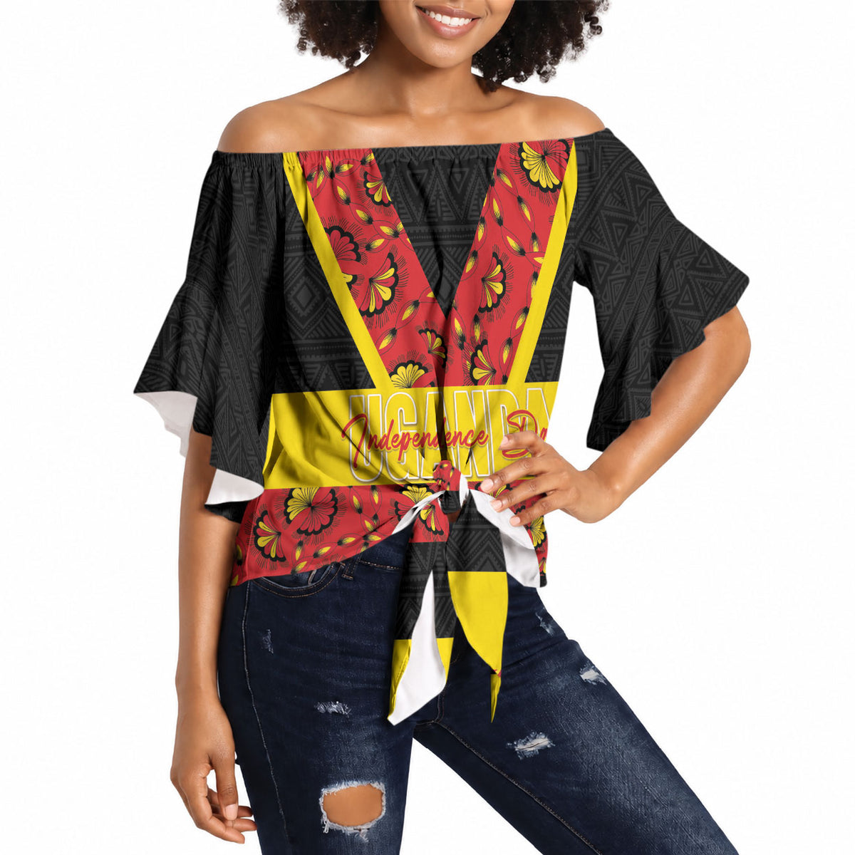 Personalized Uganda Independence Day Off Shoulder Wrap Waist Top Ugandan Kitenge African Pattern