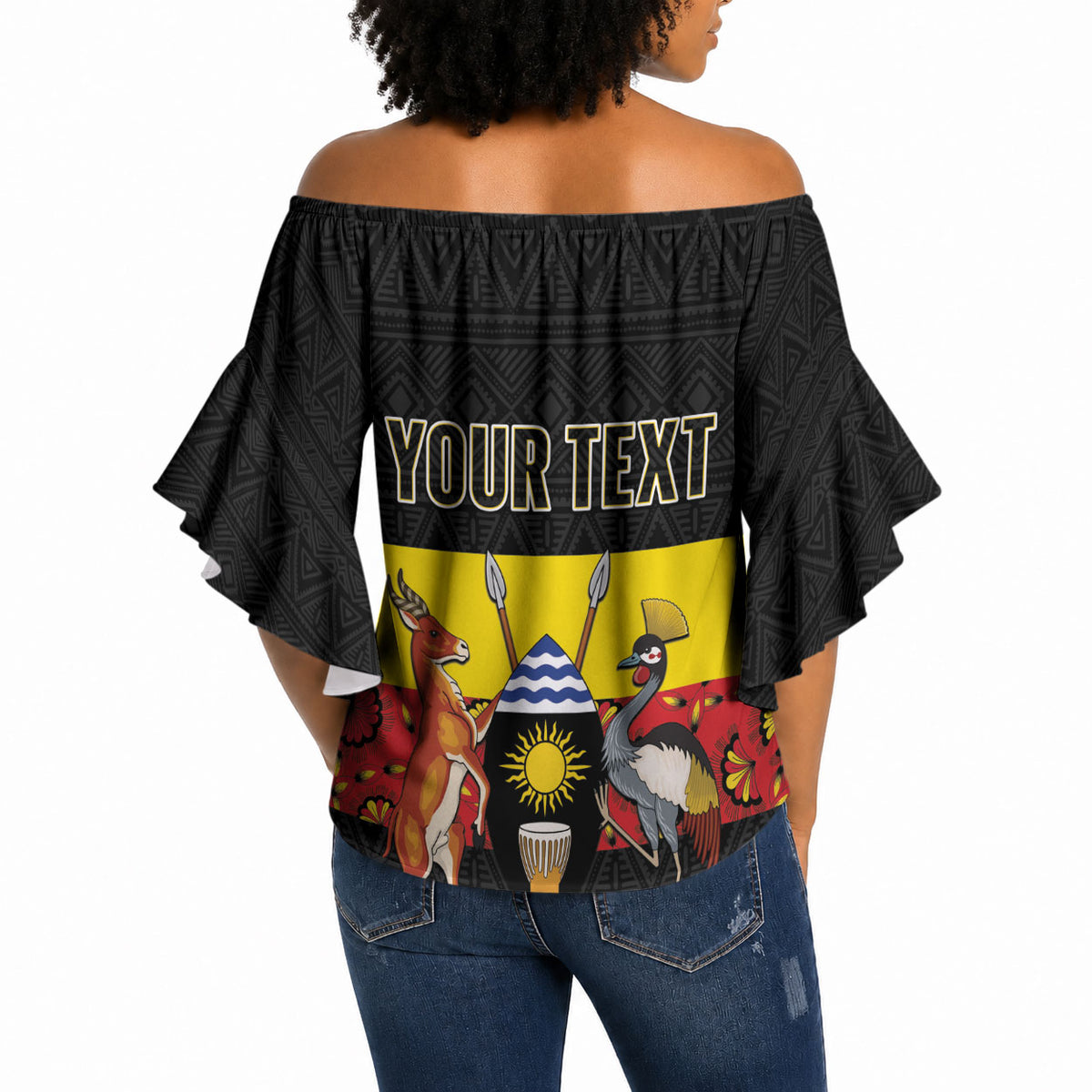 Personalized Uganda Independence Day Off Shoulder Wrap Waist Top Ugandan Kitenge African Pattern
