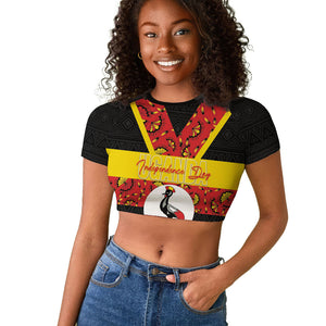 Personalized Uganda Independence Day Raglan Cropped T shirt Ugandan Kitenge African Pattern