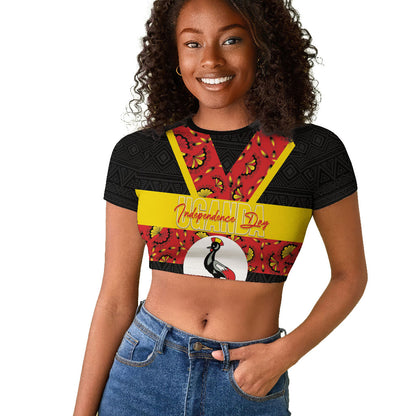 Personalized Uganda Independence Day Raglan Cropped T shirt Ugandan Kitenge African Pattern
