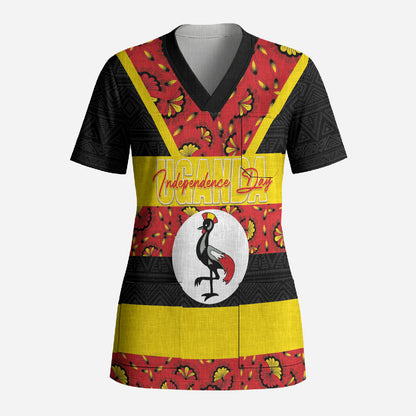 Personalized Uganda Independence Day Scrub Top Ugandan Kitenge African Pattern