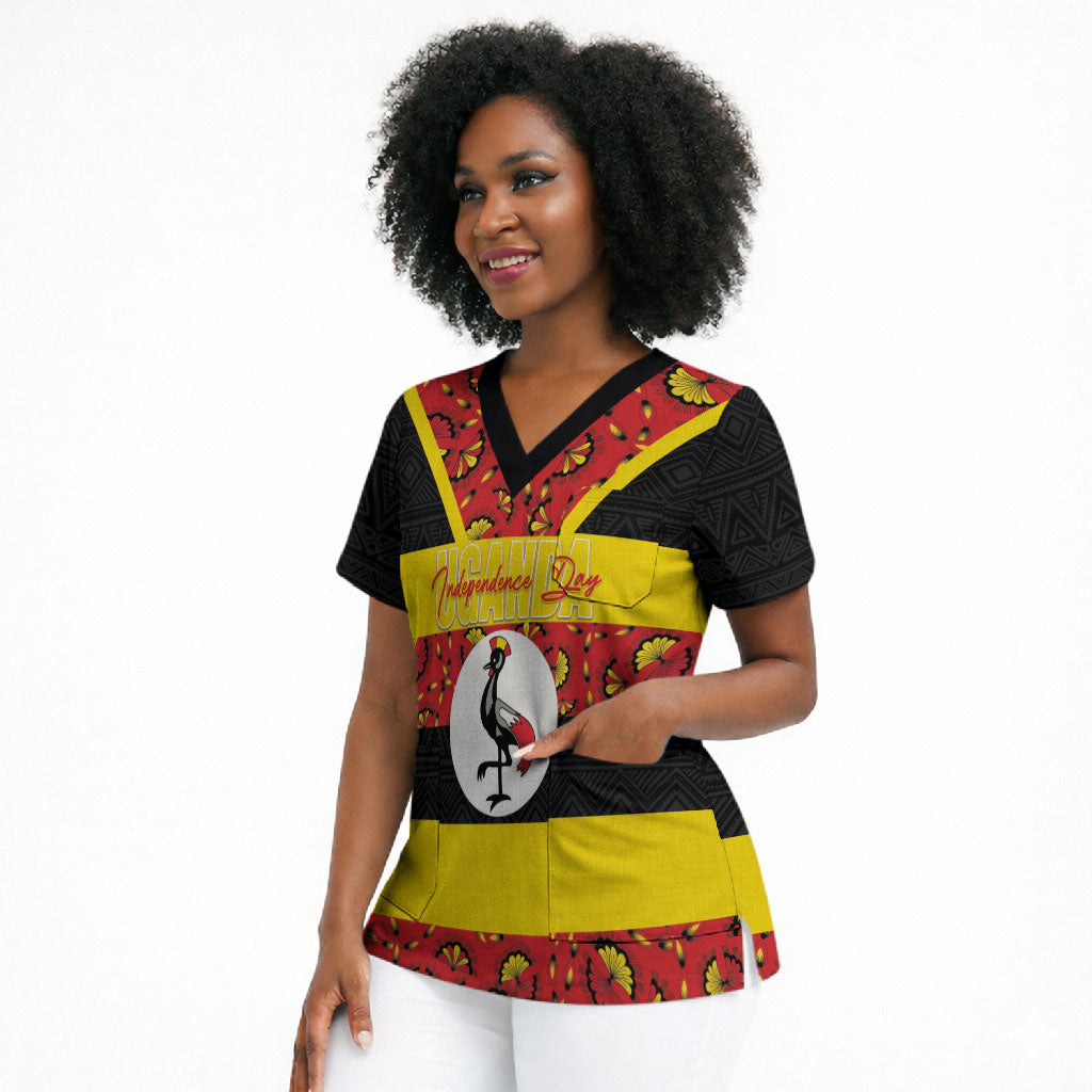 Personalized Uganda Independence Day Scrub Top Ugandan Kitenge African Pattern