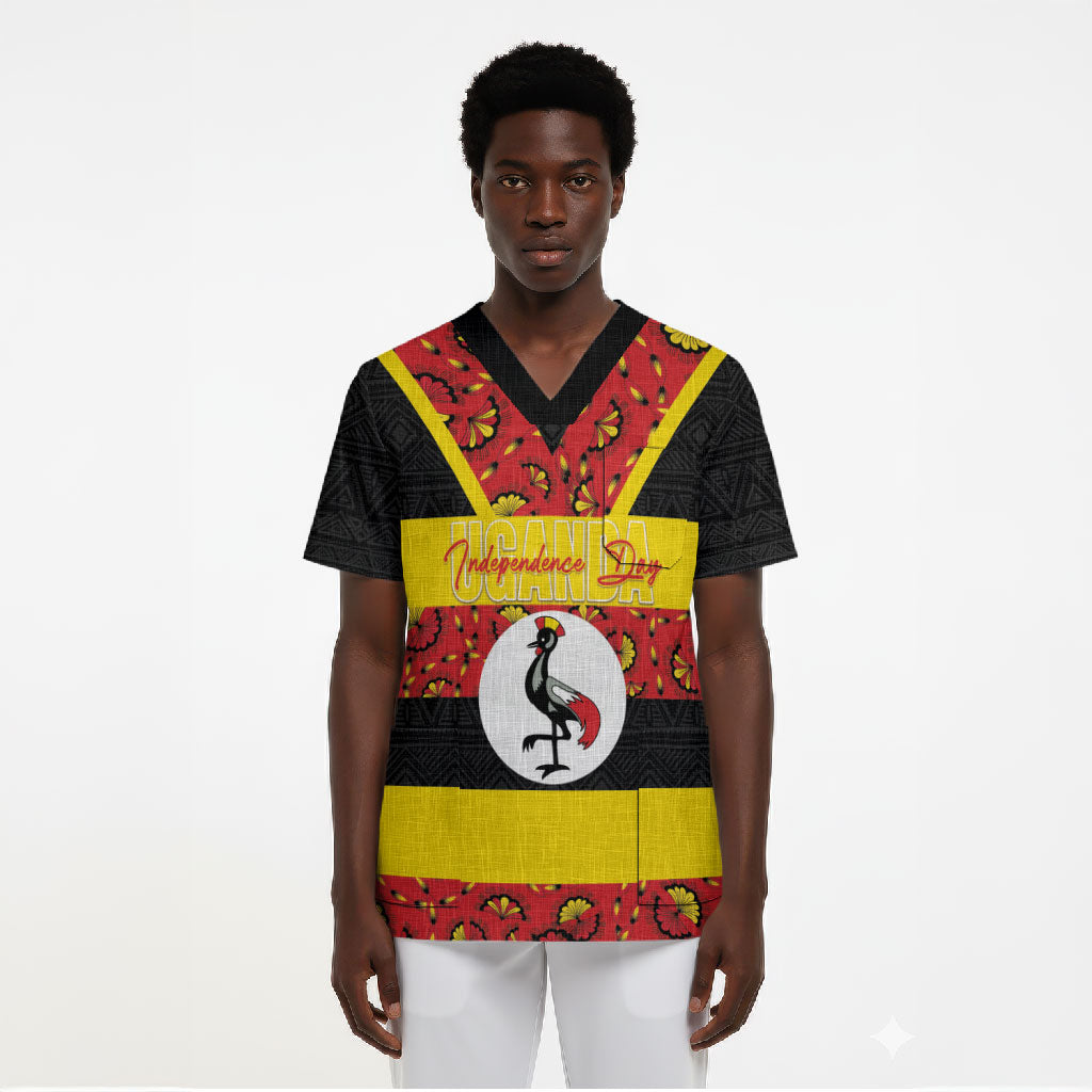 Personalized Uganda Independence Day Scrub Top Ugandan Kitenge African Pattern