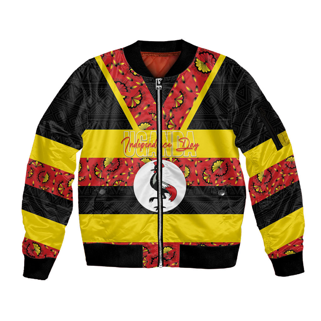 Personalized Uganda Independence Day Sleeve Zip Bomber Jacket Ugandan Kitenge African Pattern