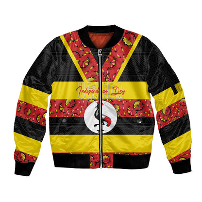 Personalized Uganda Independence Day Sleeve Zip Bomber Jacket Ugandan Kitenge African Pattern