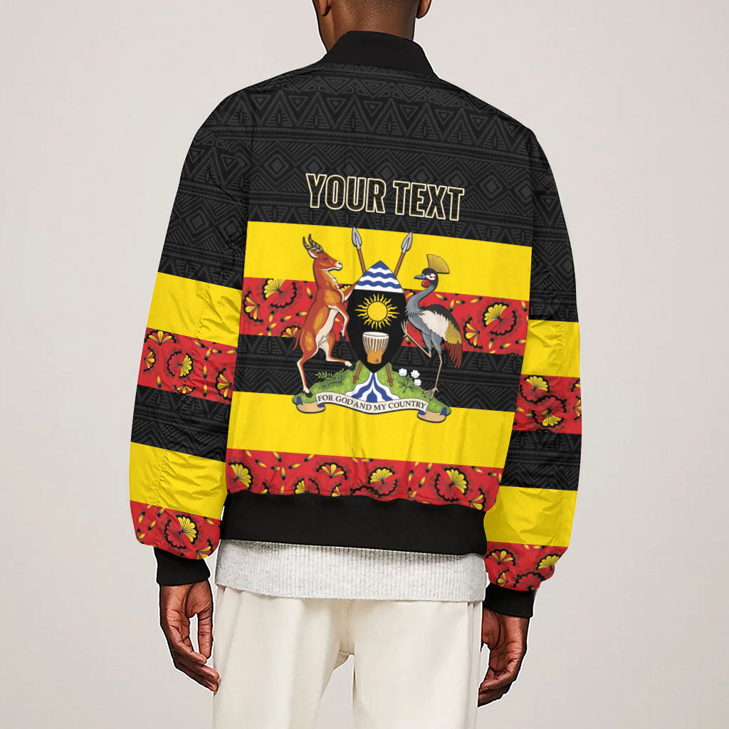 Personalized Uganda Independence Day Sleeve Zip Bomber Jacket Ugandan Kitenge African Pattern