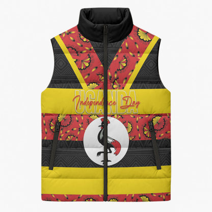 Personalized Uganda Independence Day Sleeveless Puffer Jacket Ugandan Kitenge African Pattern