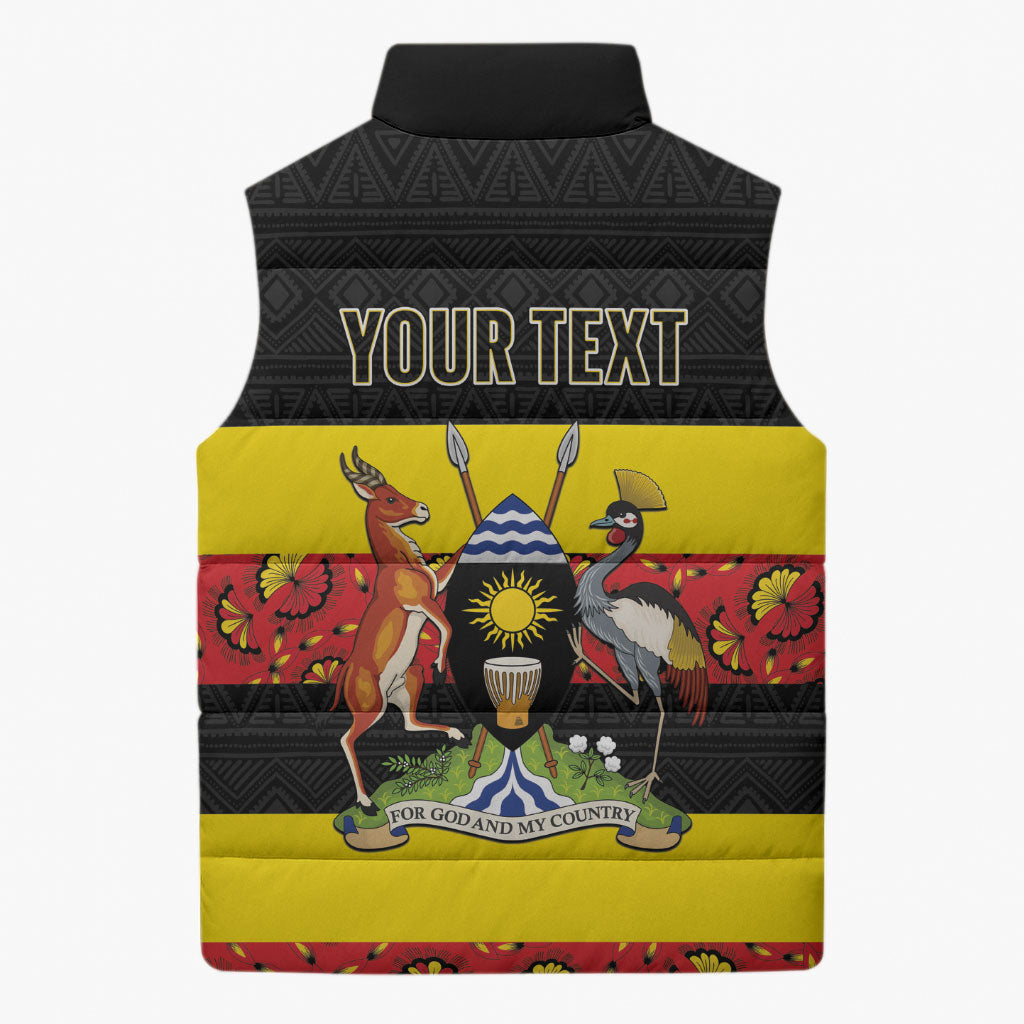 Personalized Uganda Independence Day Sleeveless Puffer Jacket Ugandan Kitenge African Pattern