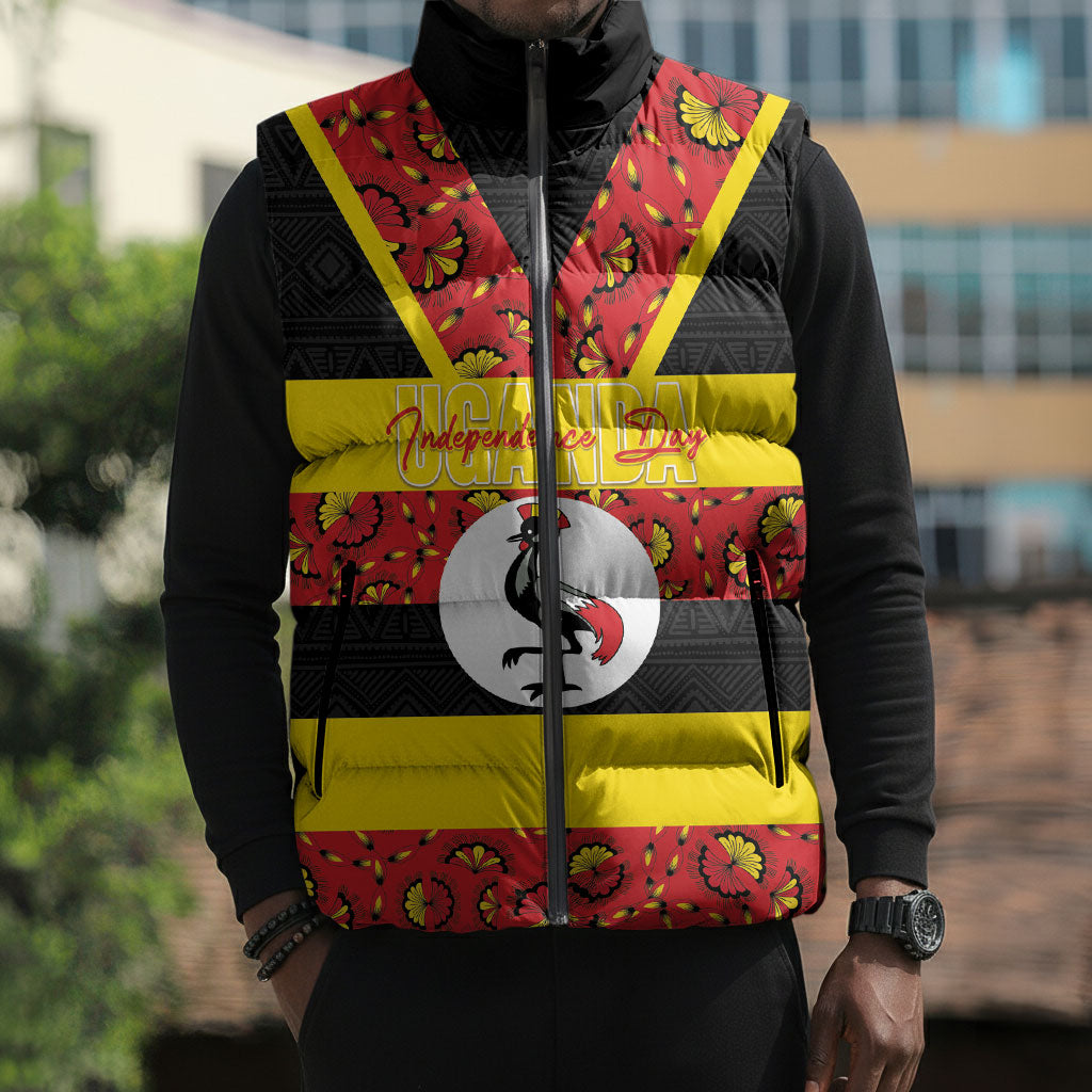 Personalized Uganda Independence Day Sleeveless Puffer Jacket Ugandan Kitenge African Pattern