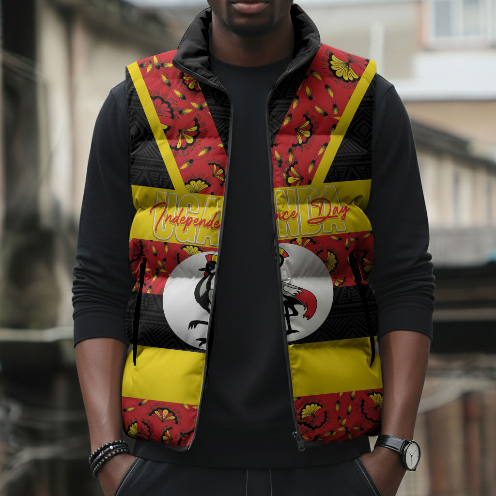 Personalized Uganda Independence Day Sleeveless Puffer Jacket Ugandan Kitenge African Pattern