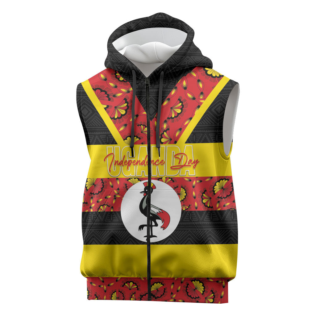 Personalized Uganda Independence Day Sleeveless Zip Hoodie Ugandan Kitenge African Pattern