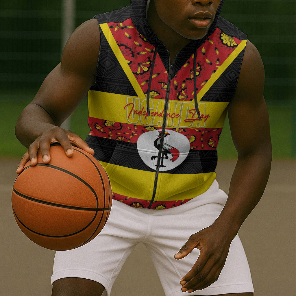 Personalized Uganda Independence Day Sleeveless Zip Hoodie Ugandan Kitenge African Pattern