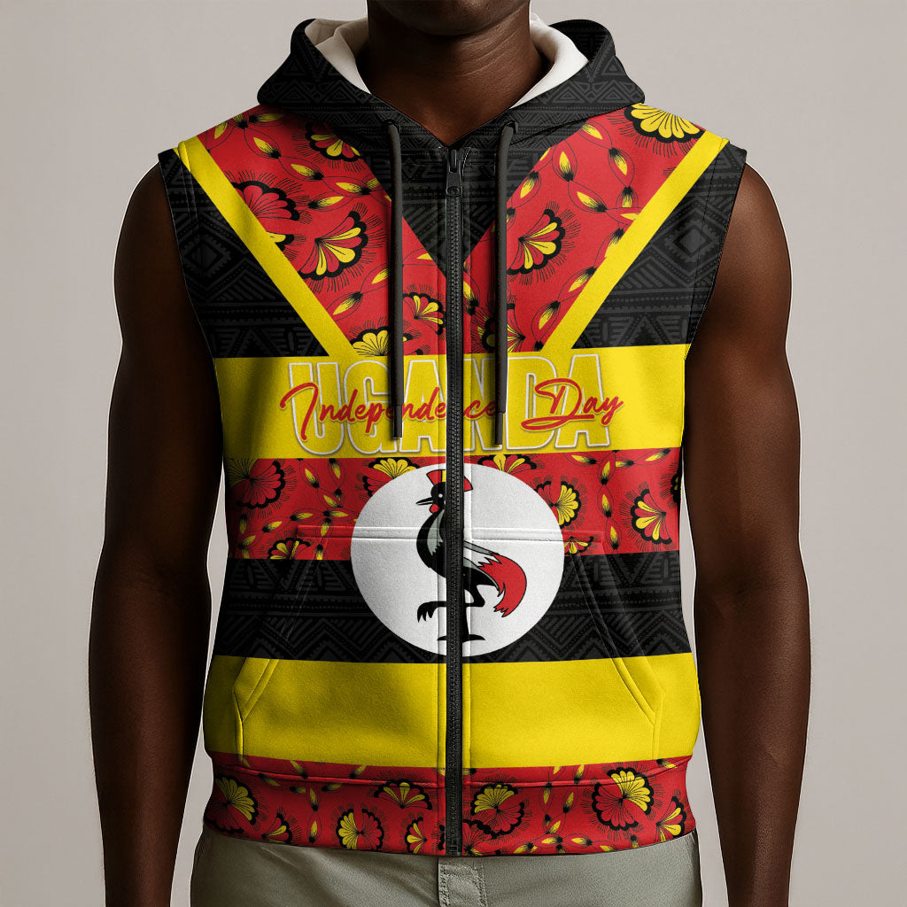 Personalized Uganda Independence Day Sleeveless Zip Hoodie Ugandan Kitenge African Pattern