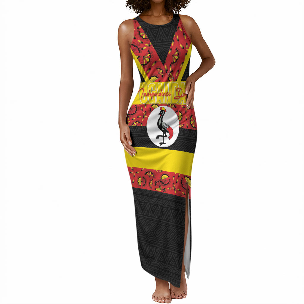 Personalized Uganda Independence Day Tank Maxi Dress Ugandan Kitenge African Pattern