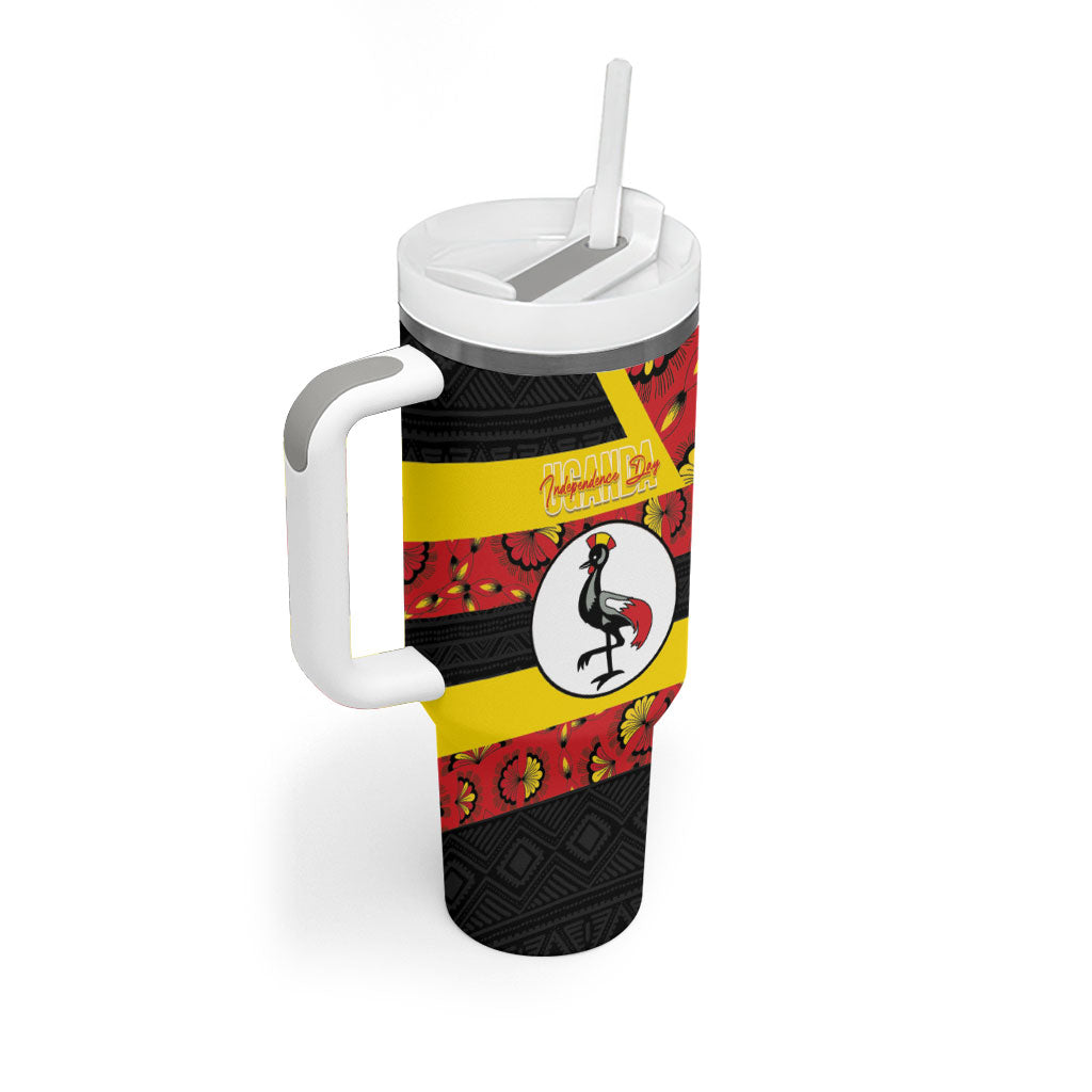 Personalized Uganda Independence Day Tumbler With Handle Ugandan Kitenge African Pattern