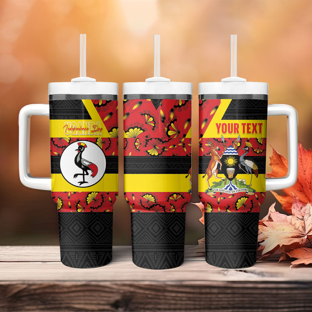 Personalized Uganda Independence Day Tumbler With Handle Ugandan Kitenge African Pattern