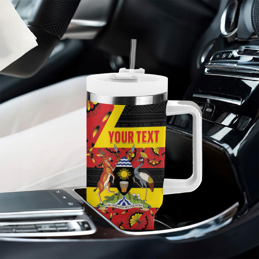 Personalized Uganda Independence Day Tumbler With Handle Ugandan Kitenge African Pattern