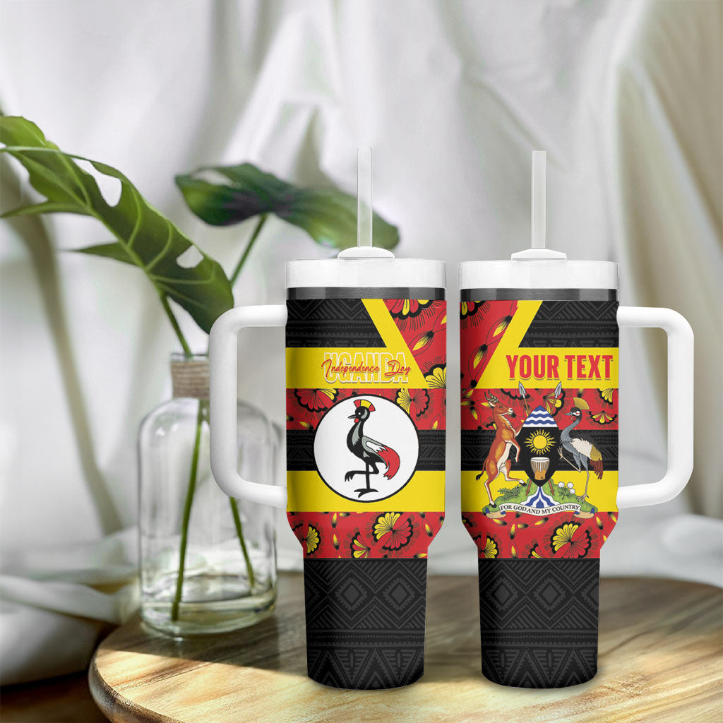 Personalized Uganda Independence Day Tumbler With Handle Ugandan Kitenge African Pattern