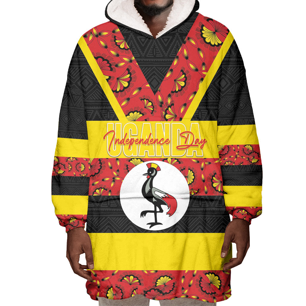 Personalized Uganda Independence Day Wearable Blanket Hoodie Ugandan Kitenge African Pattern