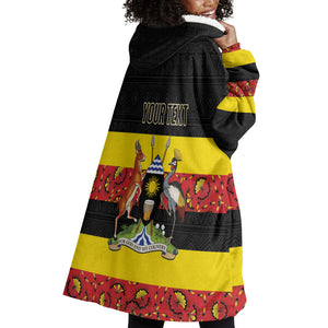 Personalized Uganda Independence Day Wearable Blanket Hoodie Ugandan Kitenge African Pattern