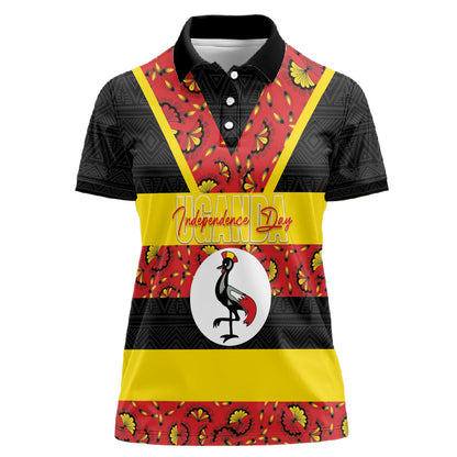 Personalized Uganda Independence Day Women Polo Shirt Ugandan Kitenge African Pattern
