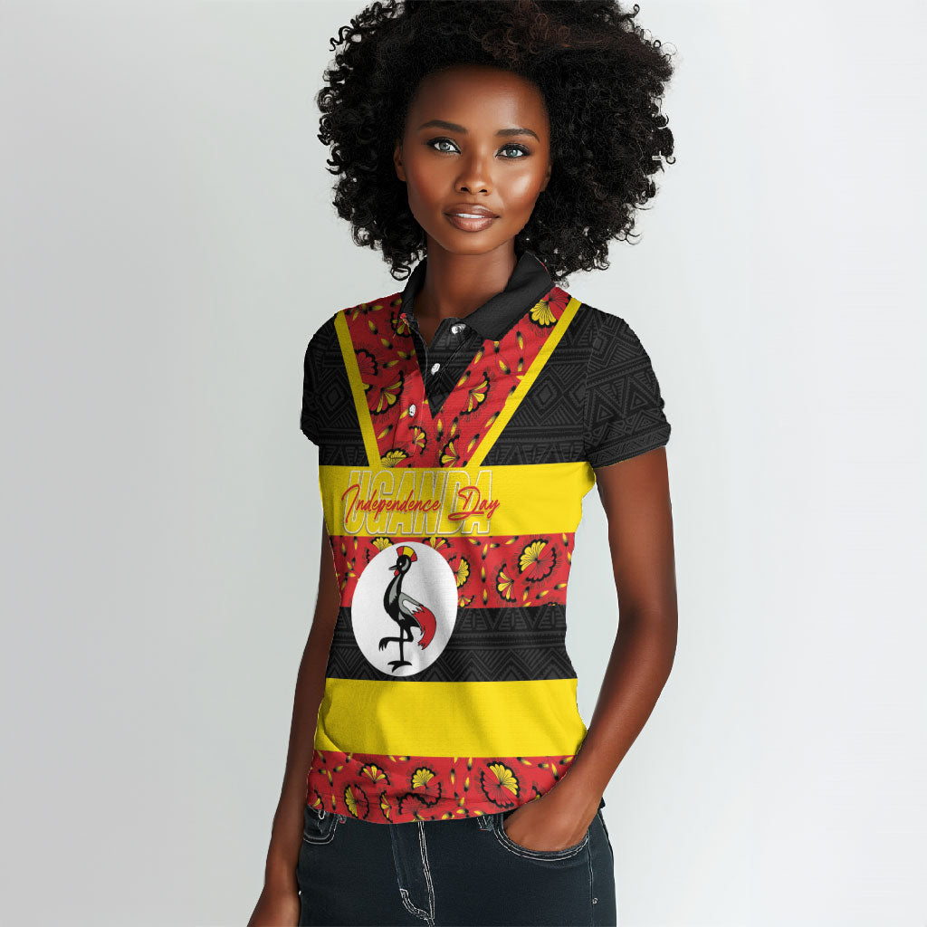 Personalized Uganda Independence Day Women Polo Shirt Ugandan Kitenge African Pattern