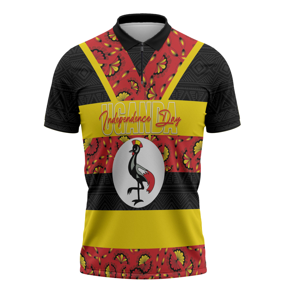 Personalized Uganda Independence Day Zipper Polo Shirt Ugandan Kitenge African Pattern