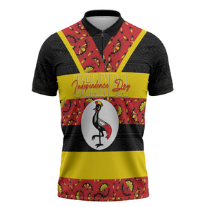 Personalized Uganda Independence Day Zipper Polo Shirt Ugandan Kitenge African Pattern