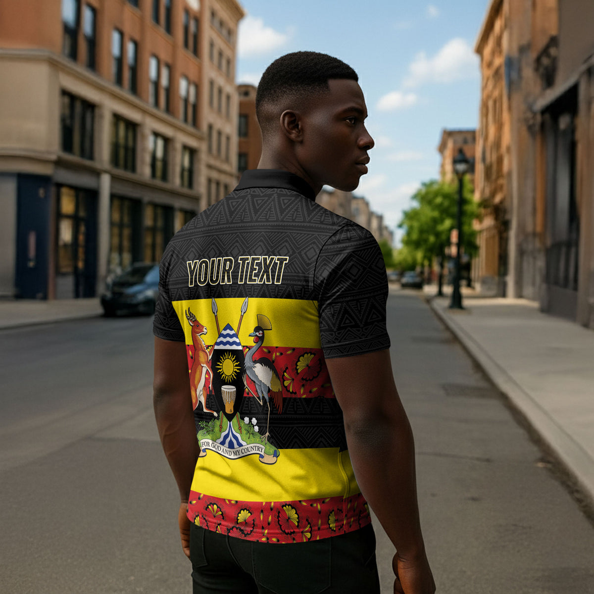 Personalized Uganda Independence Day Zipper Polo Shirt Ugandan Kitenge African Pattern