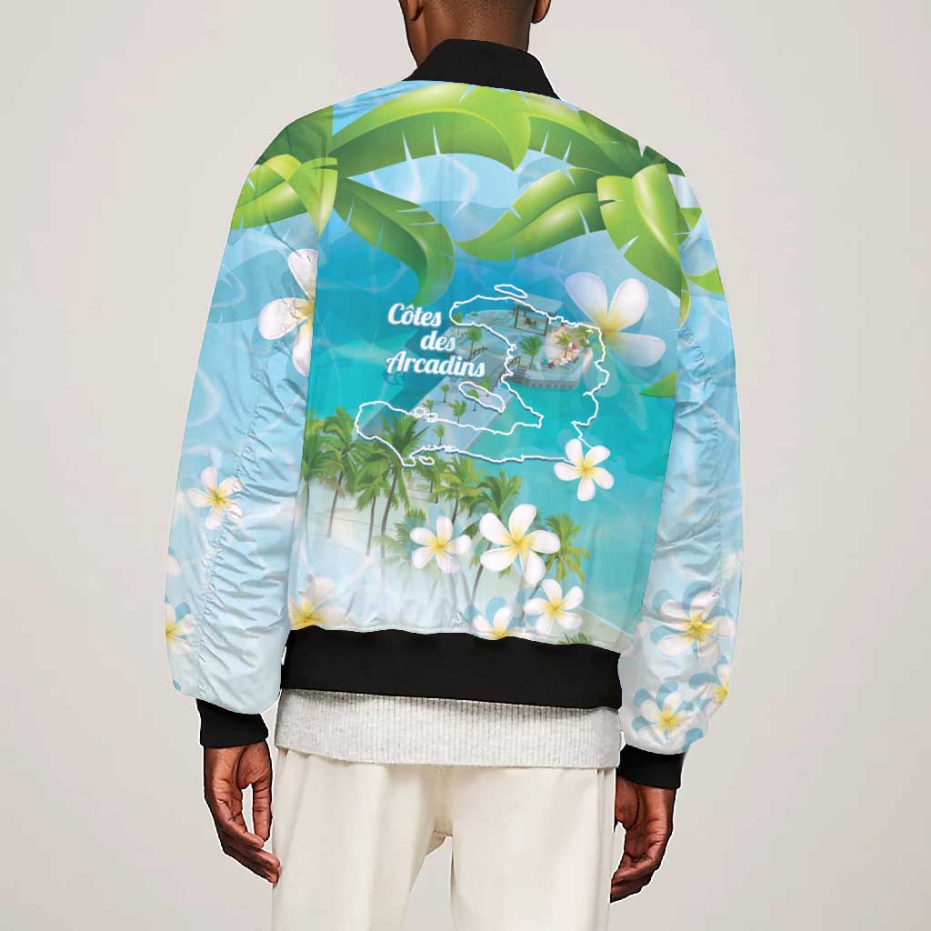 Afro Haiti Cotes des Arcadins Bomber Jacket Ayiti Map With Royal Palm Plumeria - African Pride