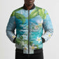 Afro Haiti Cotes des Arcadins Bomber Puffer Jacket Ayiti Map With Royal Palm Plumeria - African Pride