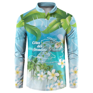 Afro Haiti Cotes des Arcadins Button Sweatshirt Ayiti Map With Royal Palm Plumeria