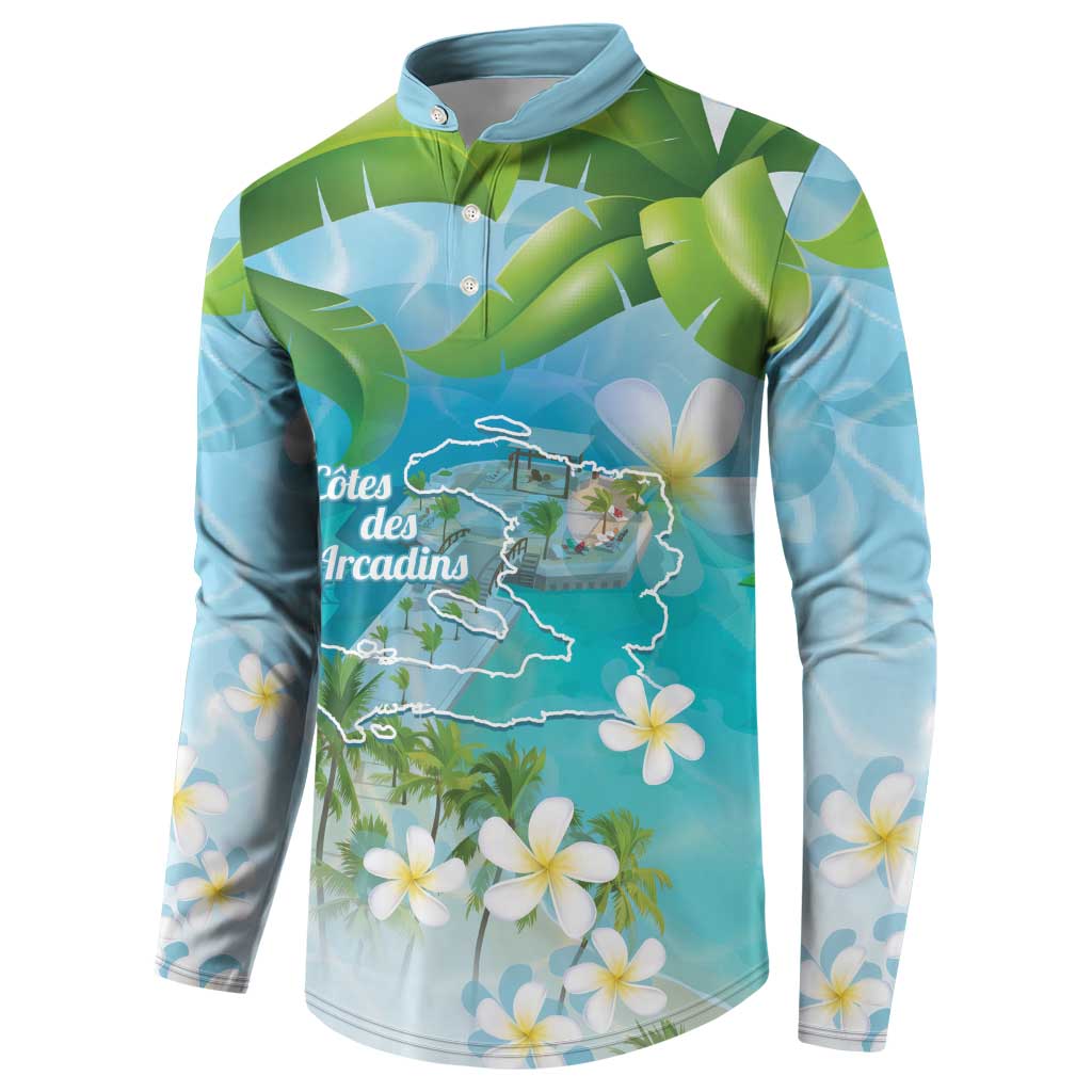 Afro Haiti Cotes des Arcadins Button Sweatshirt Ayiti Map With Royal Palm Plumeria