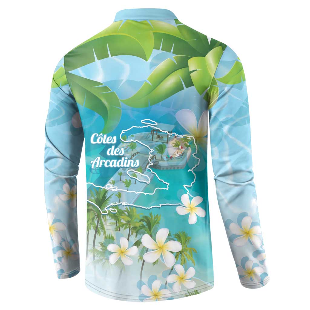 Afro Haiti Cotes des Arcadins Button Sweatshirt Ayiti Map With Royal Palm Plumeria