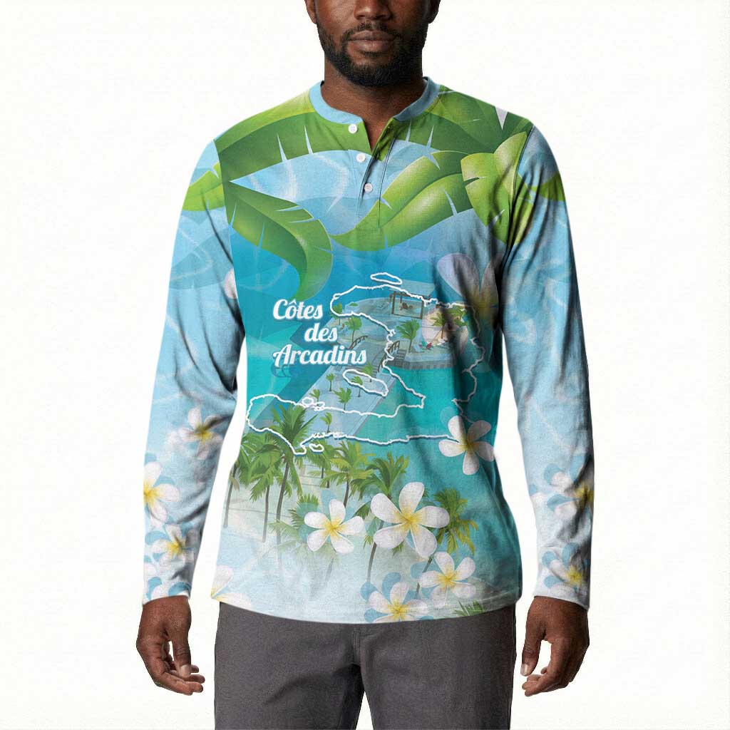 Afro Haiti Cotes des Arcadins Button Sweatshirt Ayiti Map With Royal Palm Plumeria