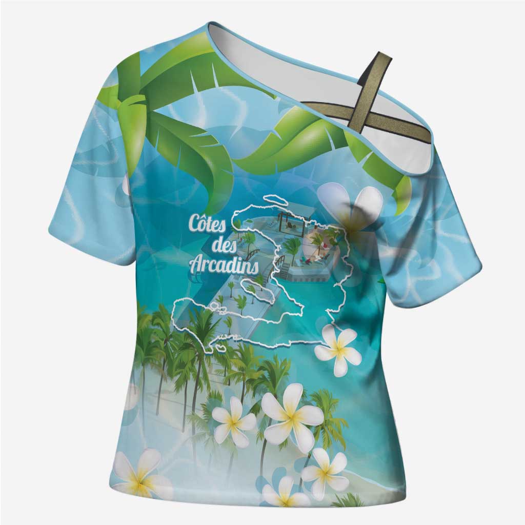Afro Haiti Cotes des Arcadins Cross Shoulder Shirt Ayiti Map With Royal Palm Plumeria - African Pride