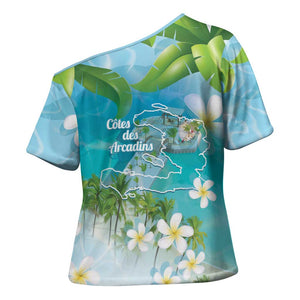 Afro Haiti Cotes des Arcadins Cross Shoulder Shirt Ayiti Map With Royal Palm Plumeria - African Pride