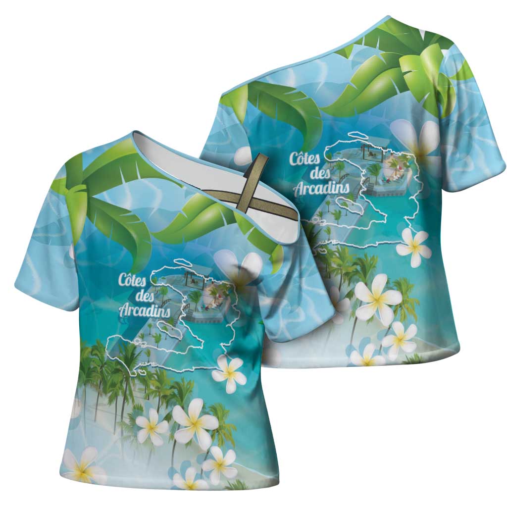 Afro Haiti Cotes des Arcadins Cross Shoulder Shirt Ayiti Map With Royal Palm Plumeria - African Pride