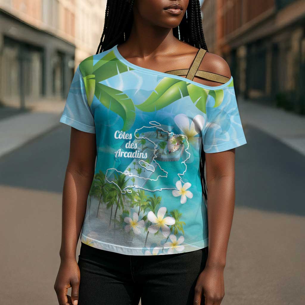 Afro Haiti Cotes des Arcadins Cross Shoulder Shirt Ayiti Map With Royal Palm Plumeria - African Pride