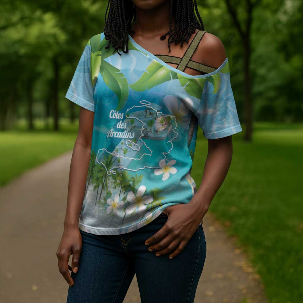 Afro Haiti Cotes des Arcadins Cross Shoulder Shirt Ayiti Map With Royal Palm Plumeria - African Pride